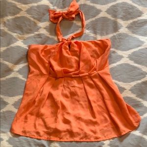 Fun Orange Top with Tied Neckline
